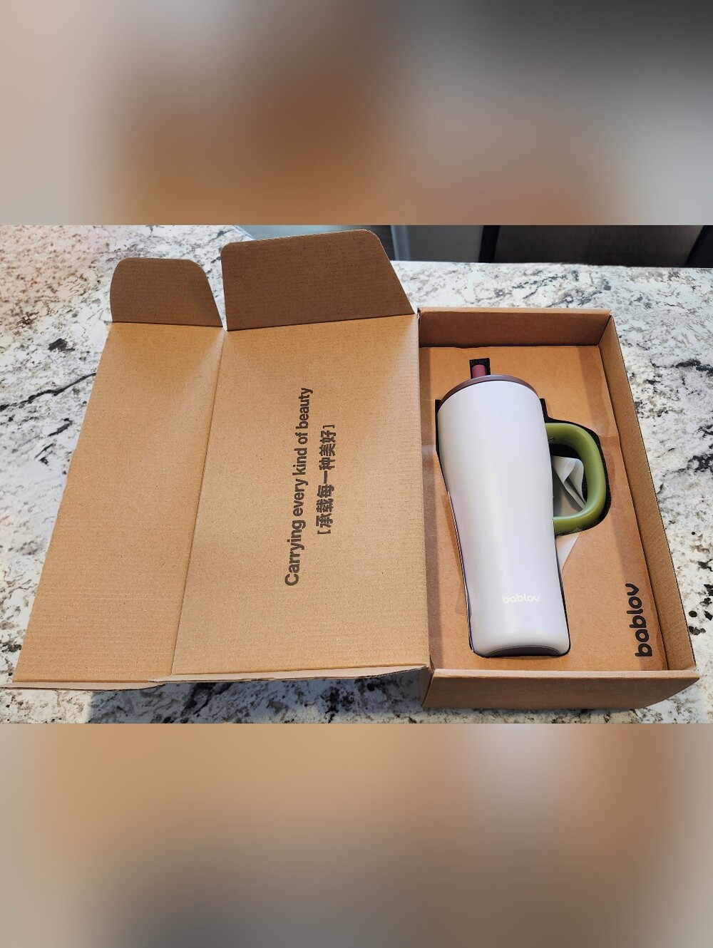 Bablov Blue 33oz Insulated Travel Mug with Olive Green Handle